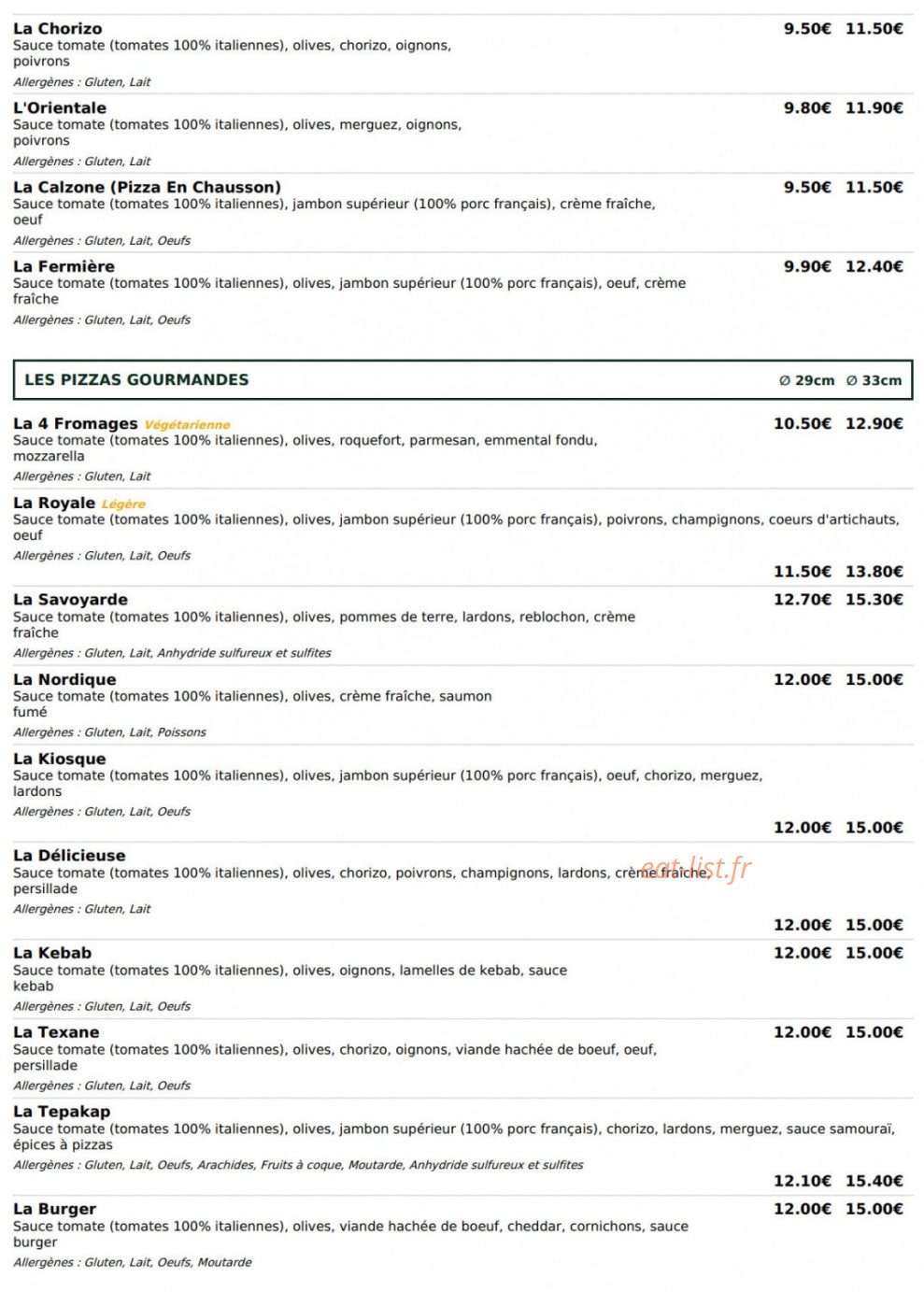 Le Kiosque à Pizzas — carte page 2