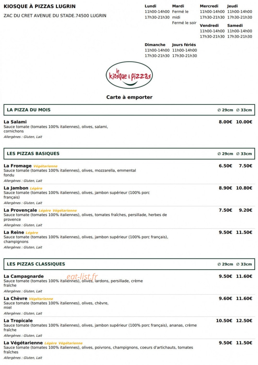 Le Kiosque à Pizzas — carte page 1