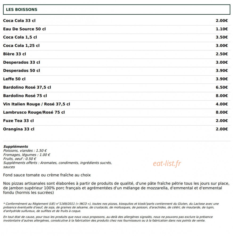 Le Kiosque à Pizzas — carte page 5