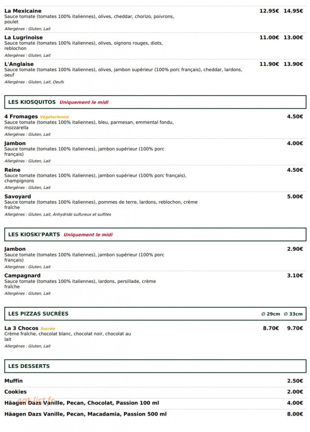 Le Kiosque à Pizzas — carte page 4