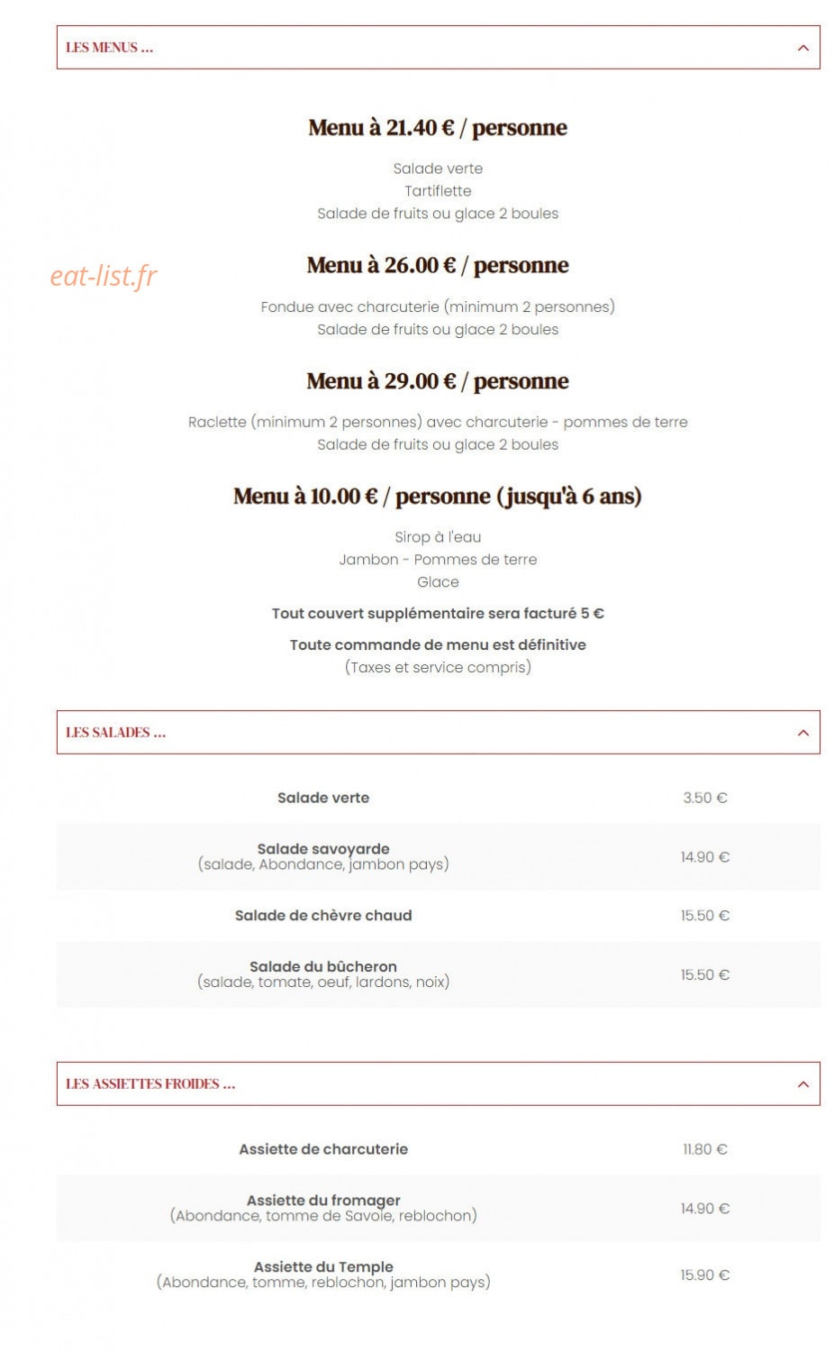 Le Temple du Fromage — carte page 4