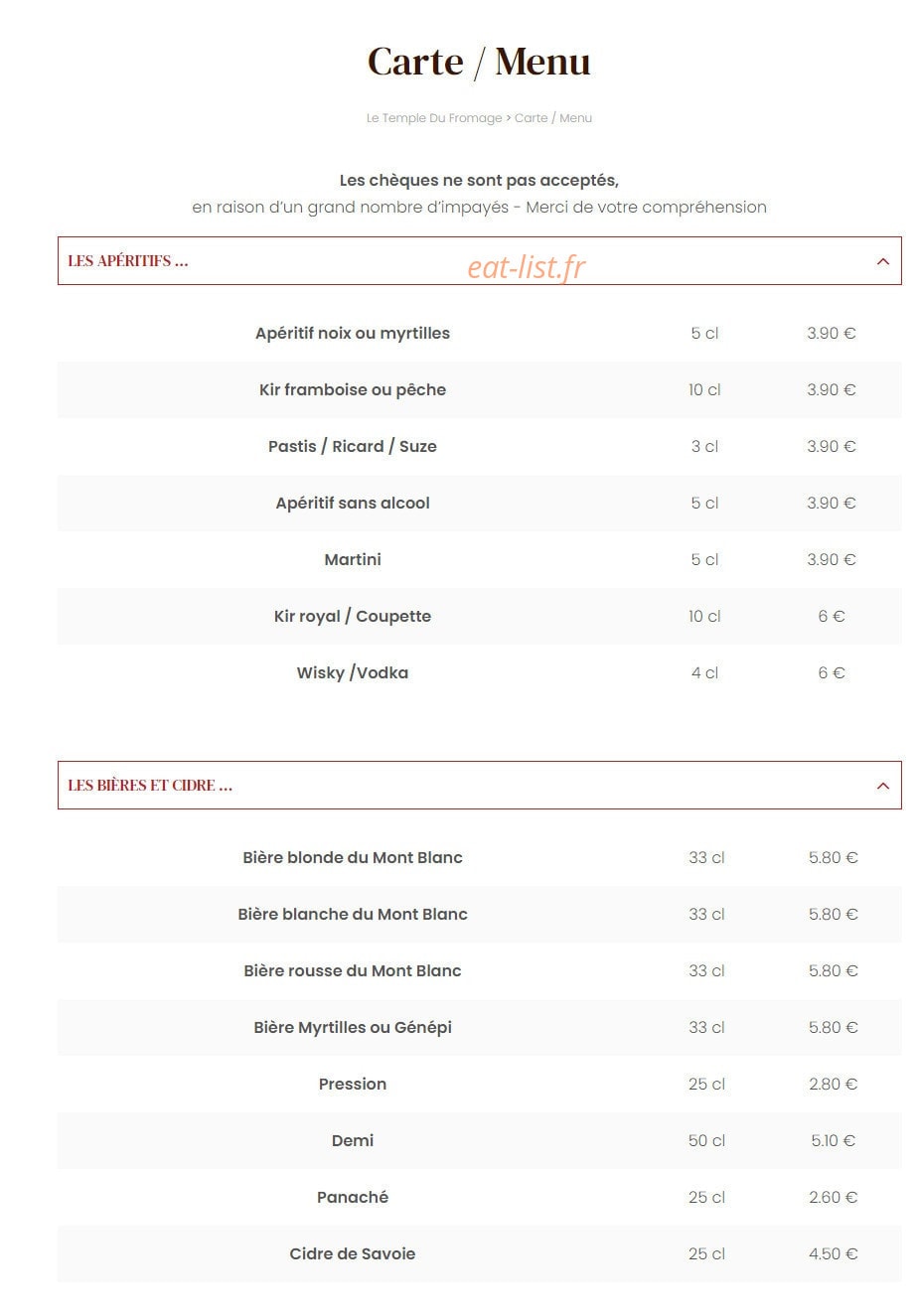 Le Temple du Fromage — carte page 1