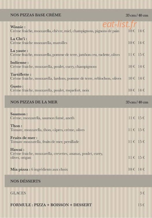 Mia Pizza — carte page 3