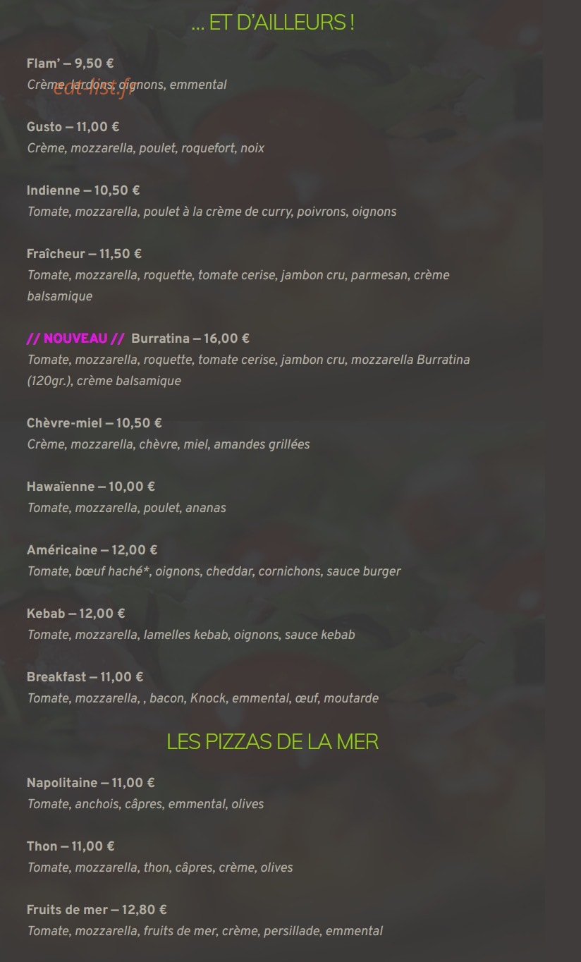 La Source à pizza — carte page 3