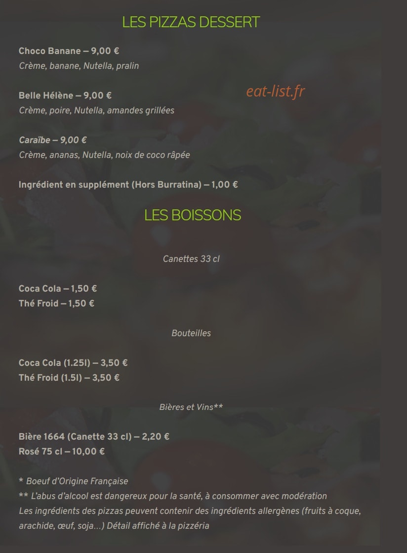 La Source à pizza — carte page 4
