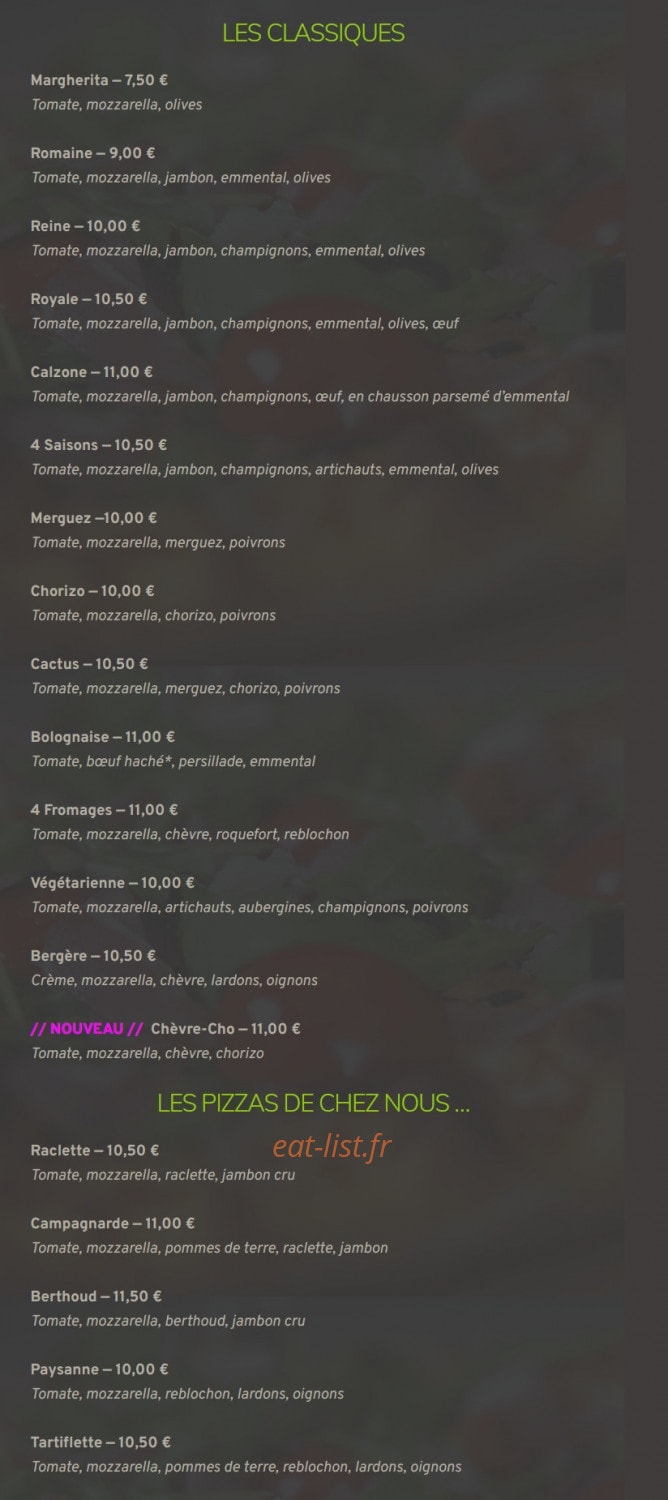 La Source à pizza — carte page 1