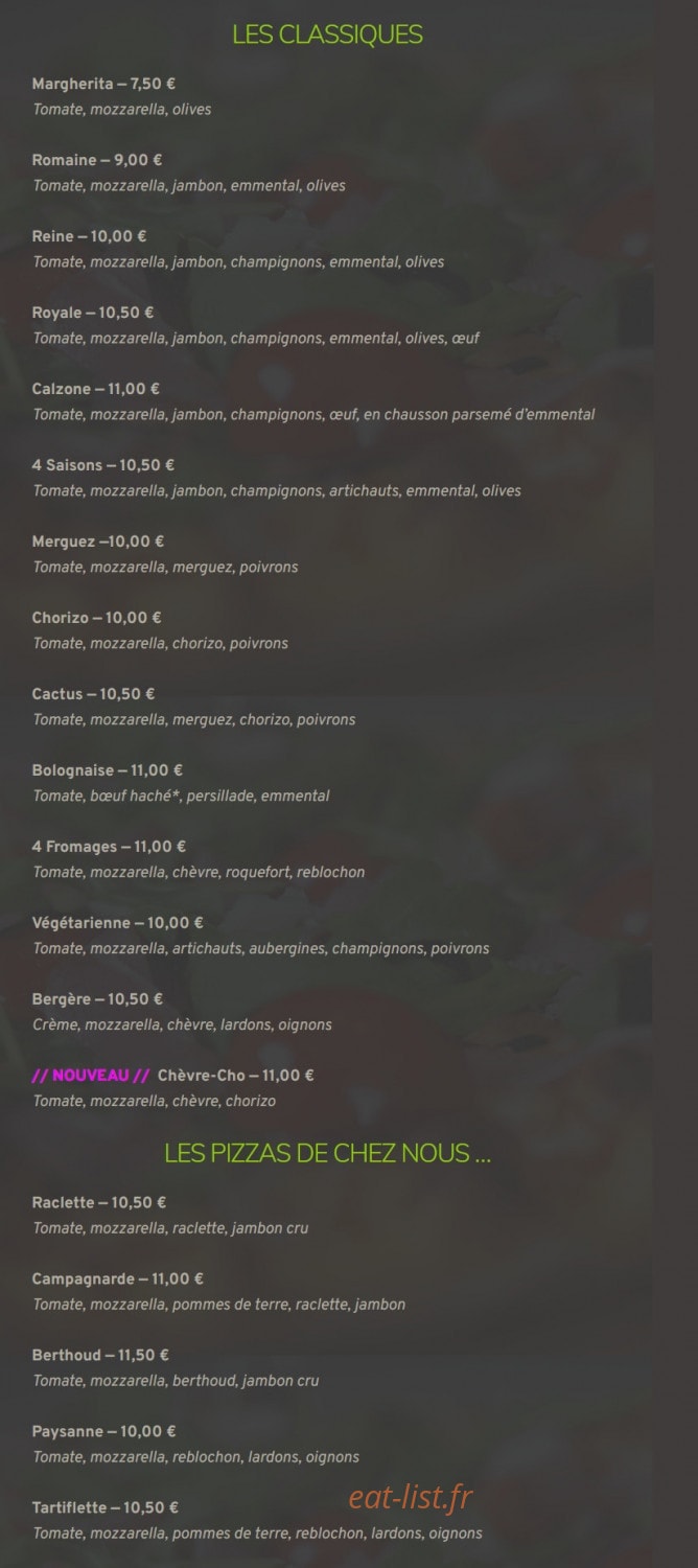 La Source à pizza — carte page 2