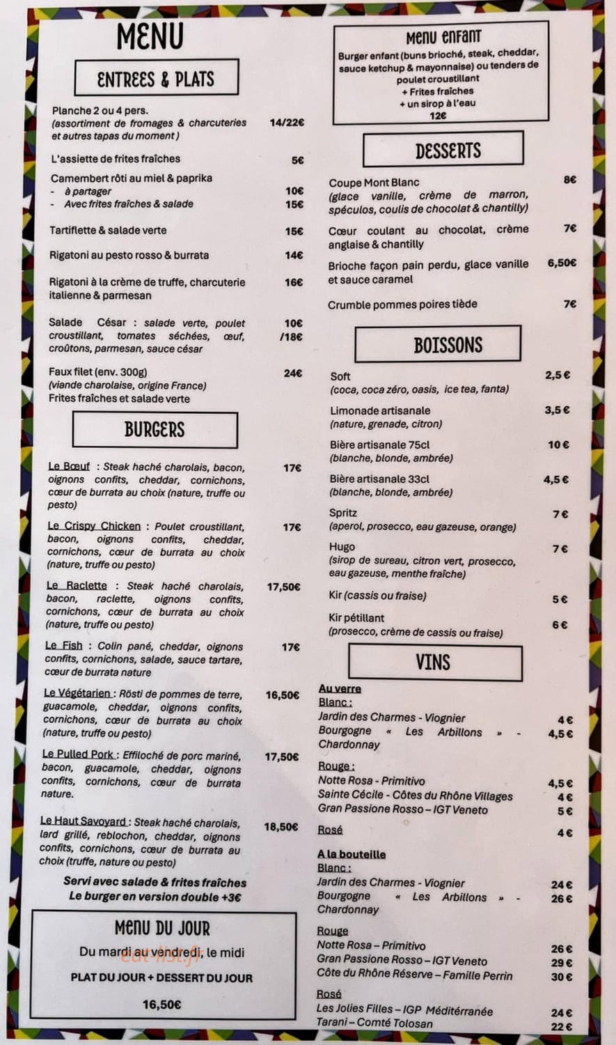 L'Atelier des Mozzarellas — carte page 1