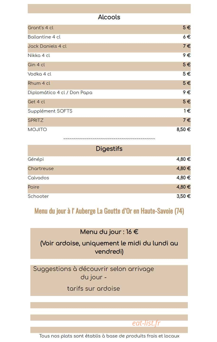 Auberge la Goutte d'Or — carte page 6