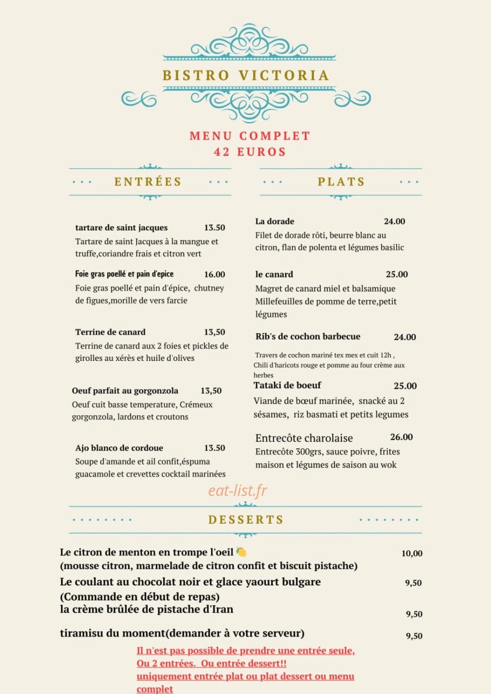 Bistro Victoria — carte page 1