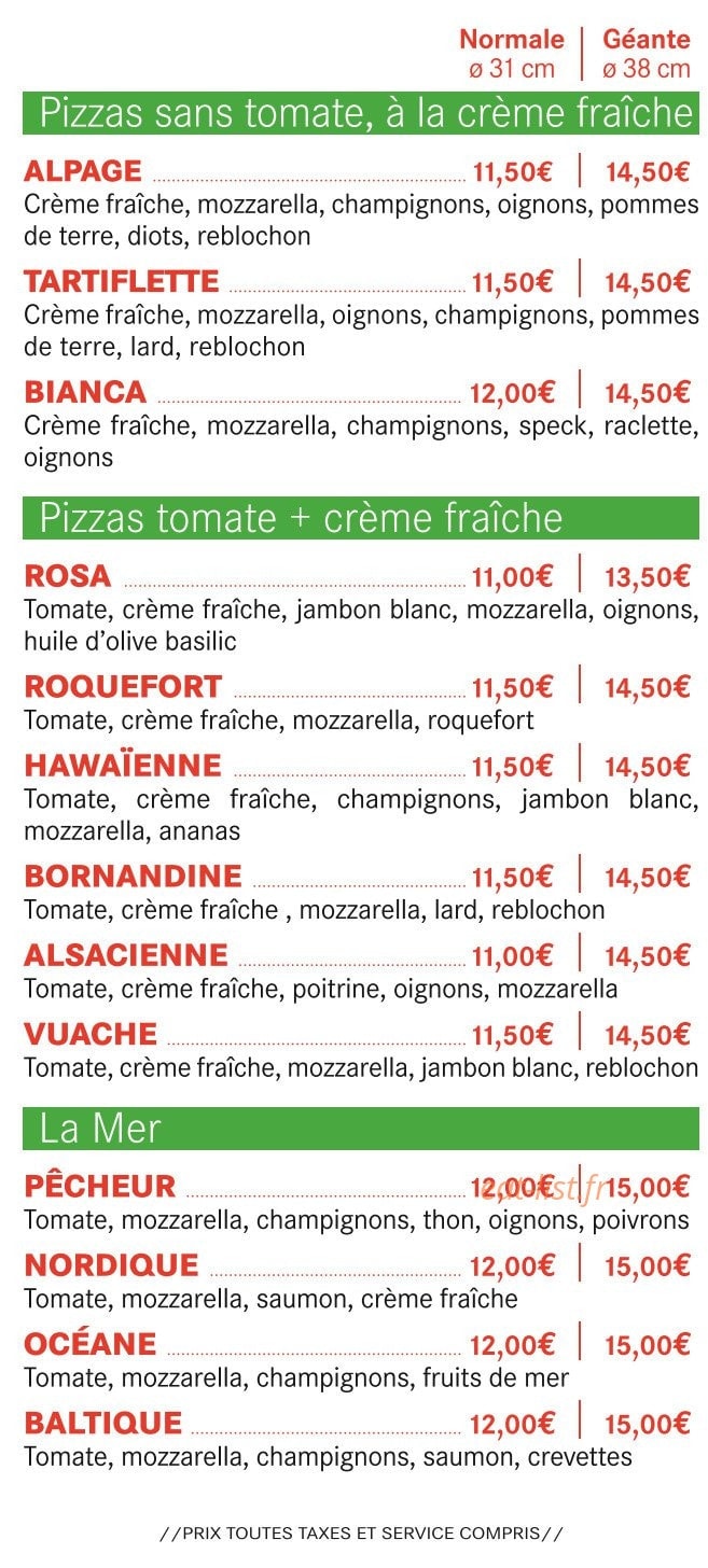 Pizza du Vuache — carte page 1