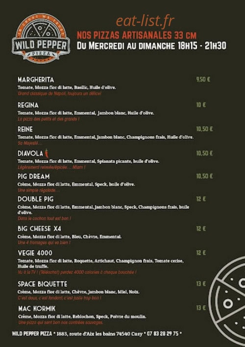 Wild Pepper Pizza — carte page 1