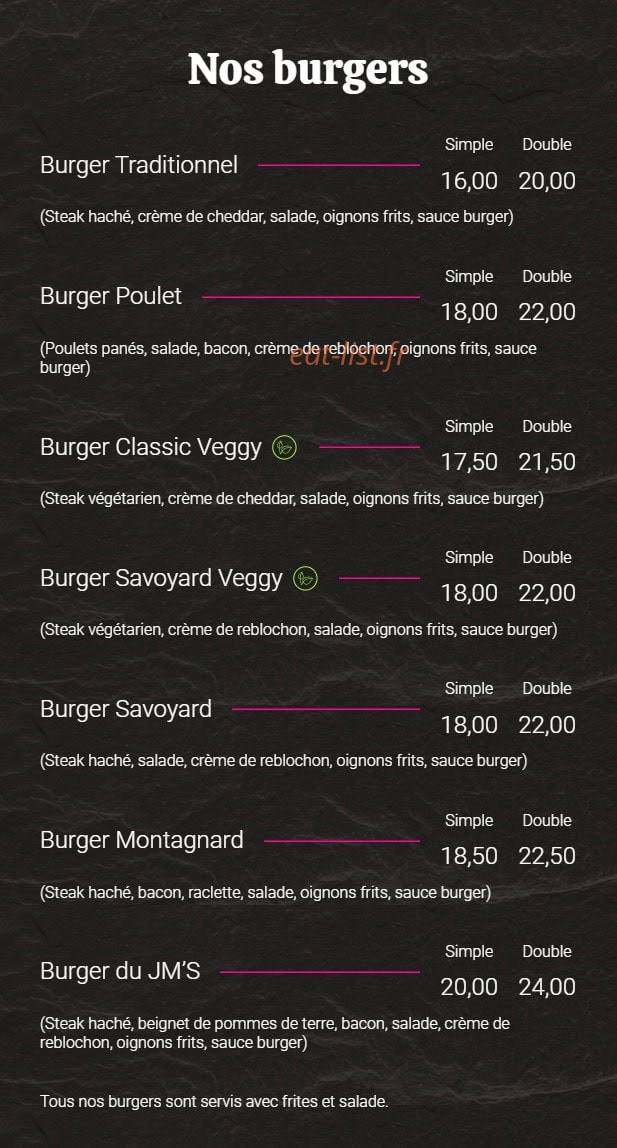 JM'S Bar — carte page 2