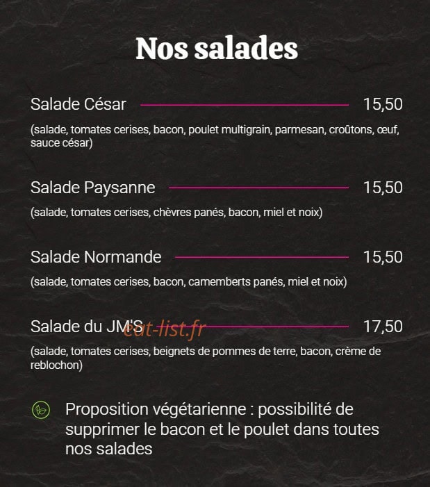 JM'S Bar — carte page 1