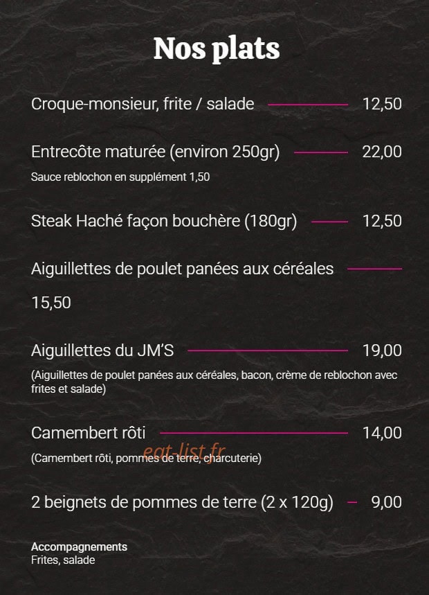JM'S Bar — carte page 3