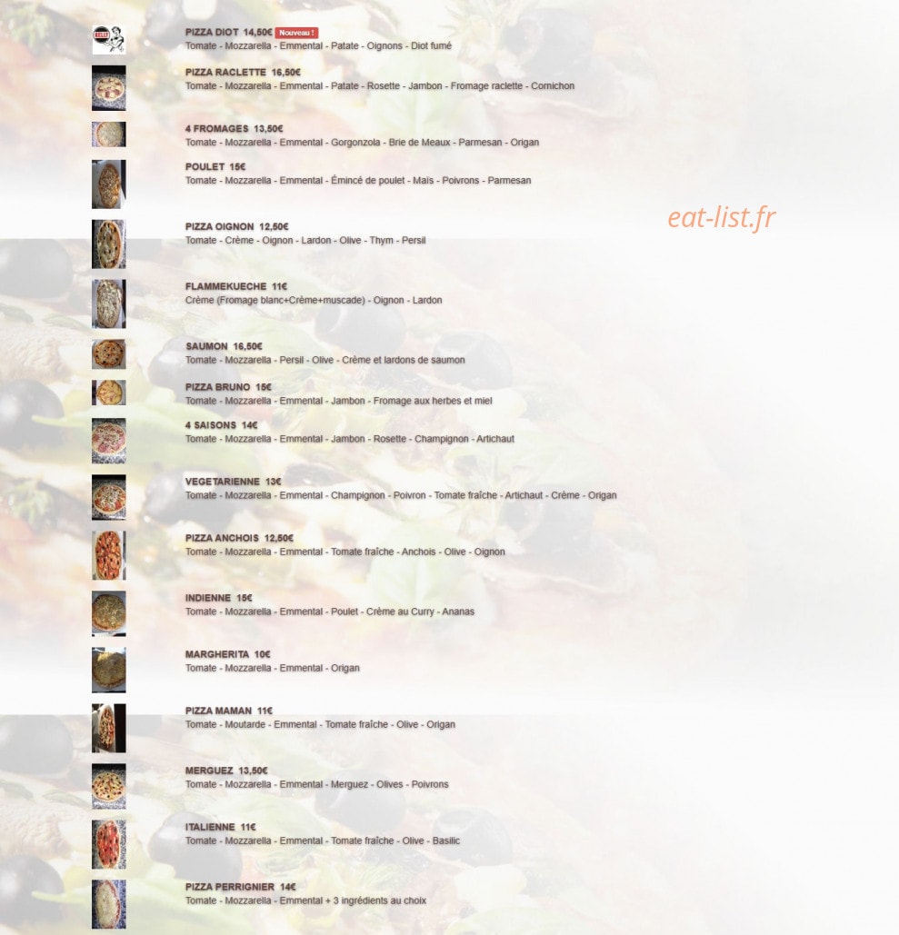 Pizza Kelly — carte page 1