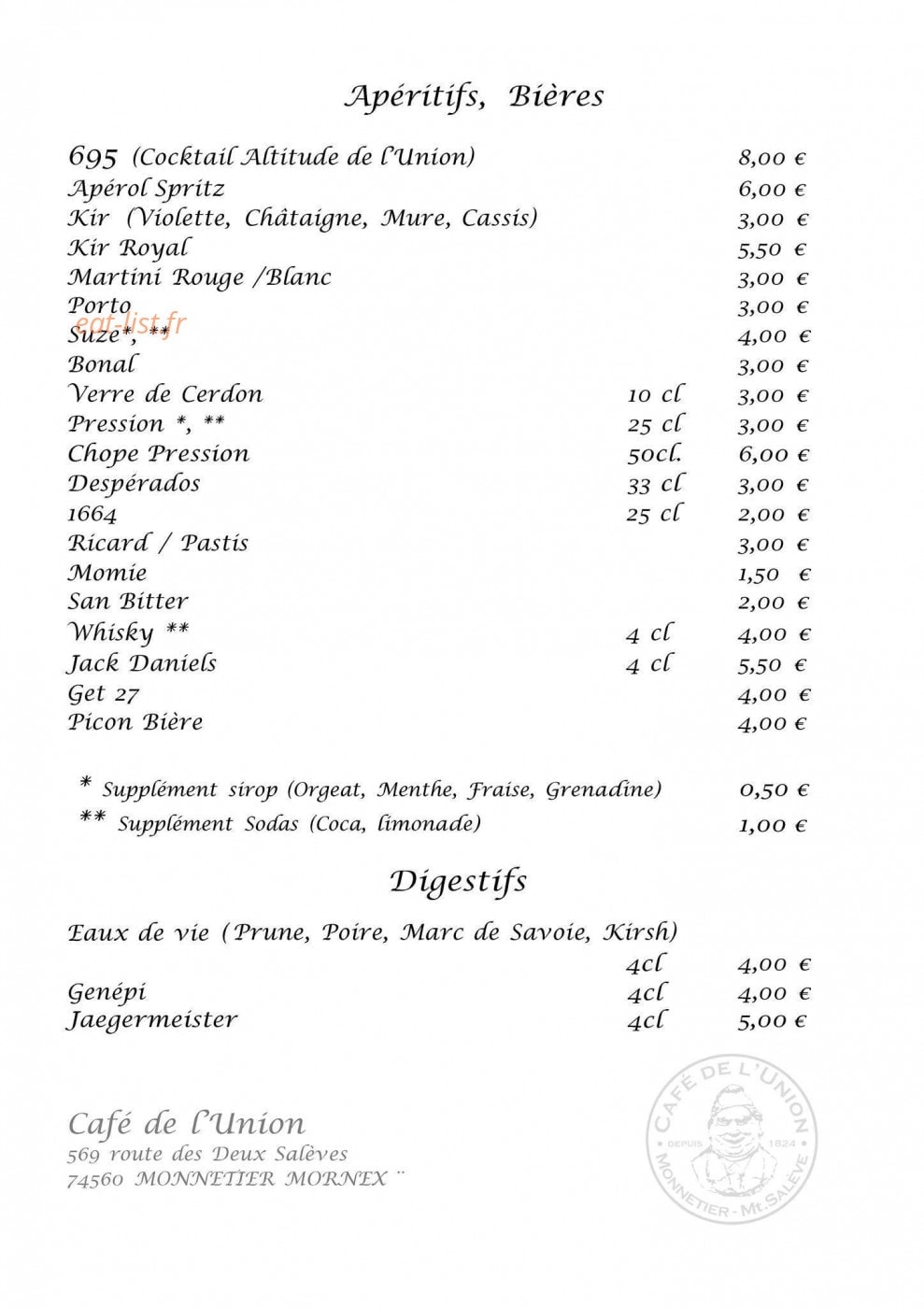 Café de l'Union — carte page 1