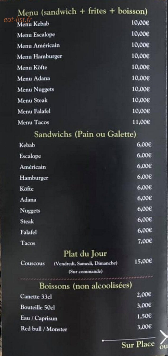 Viry Kebab — carte page 1