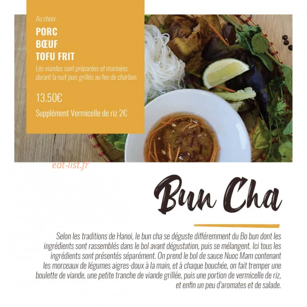 Carte et menu de Viet Street Food à Balmont — Le bun cha