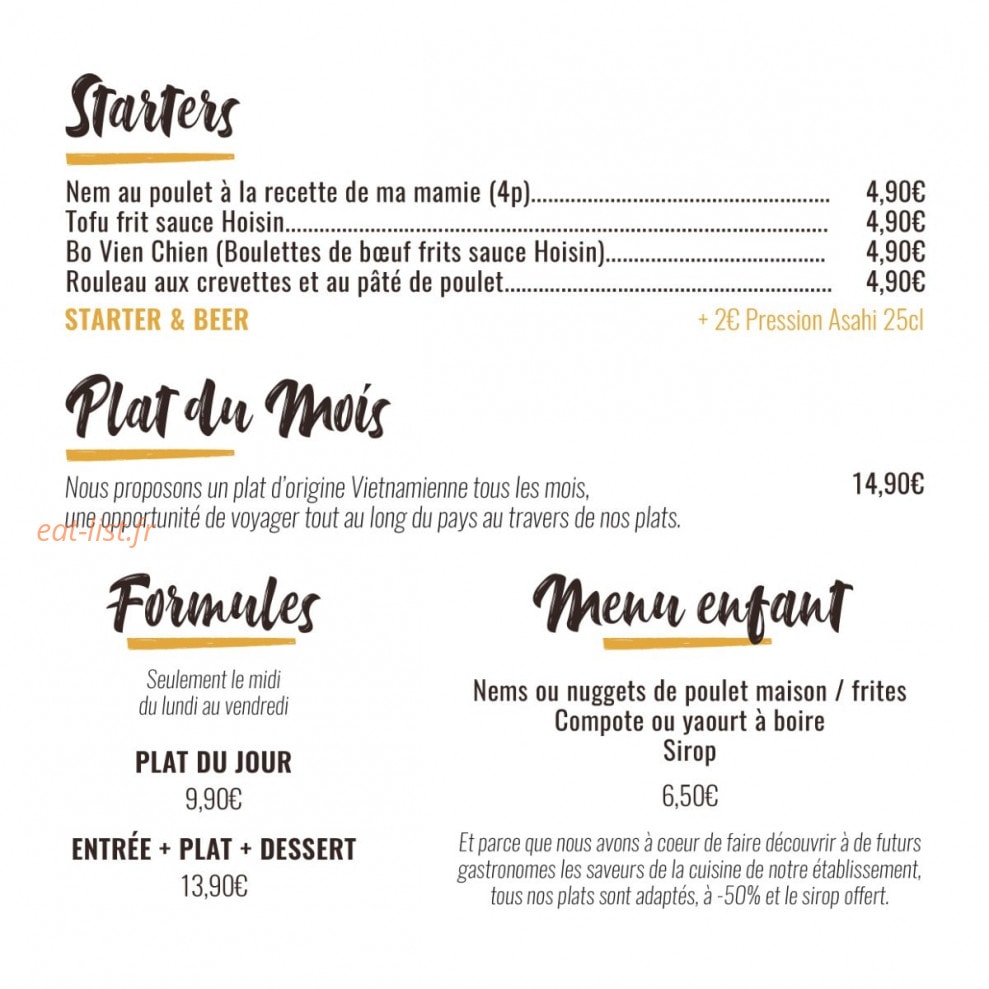 Carte et menu de Viet Street Food à Balmont — Les starters, plat du mois, ...