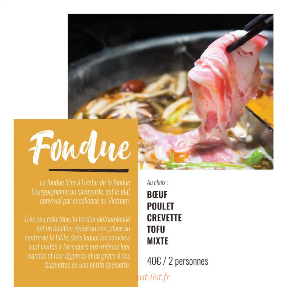 Carte et menu de Viet Street Food à Balmont — La fondue