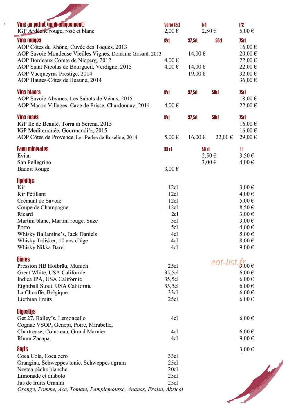 Le Bistrot du Treige — carte page 1