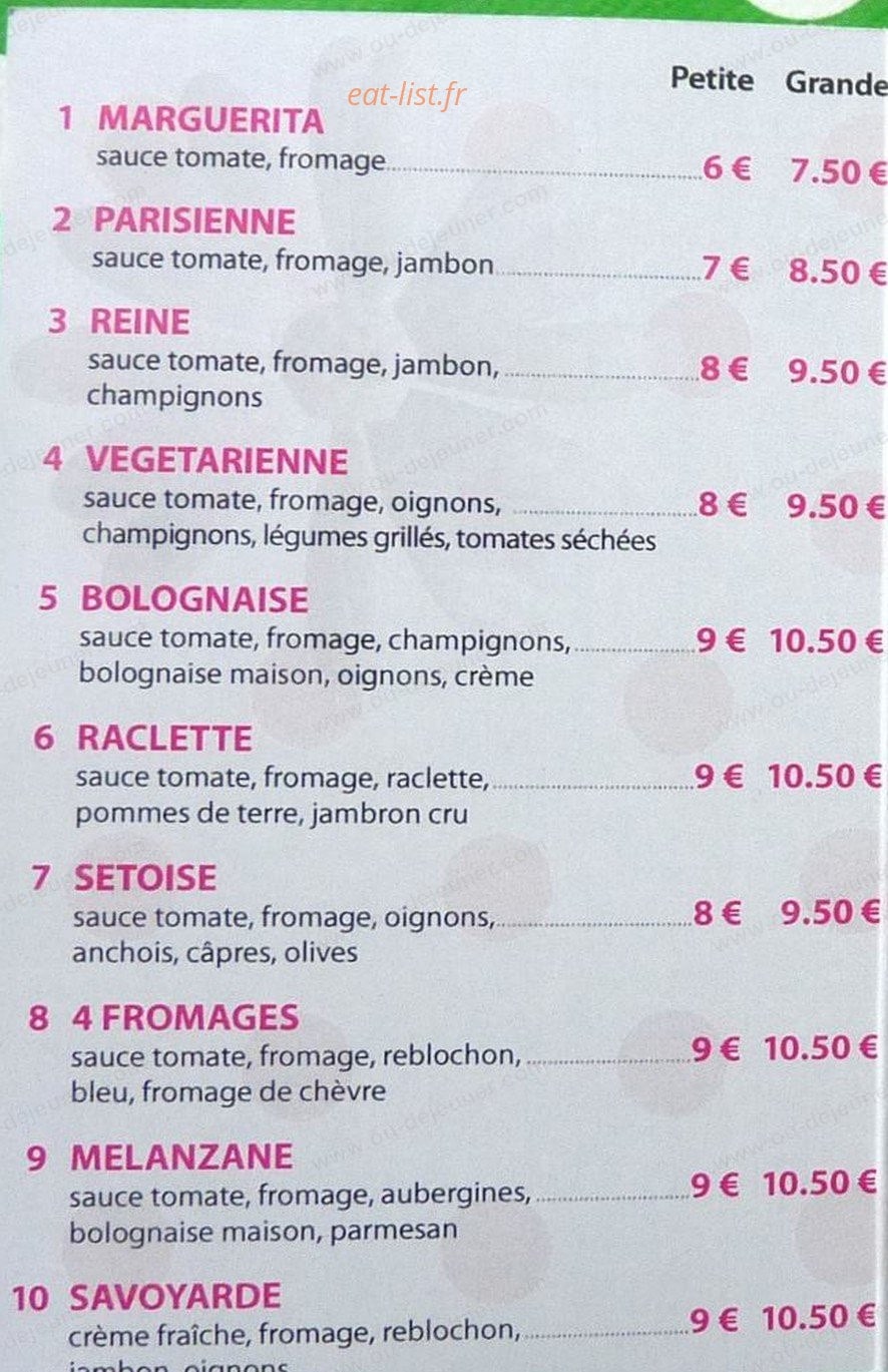 Pizza du Treige — carte page 1