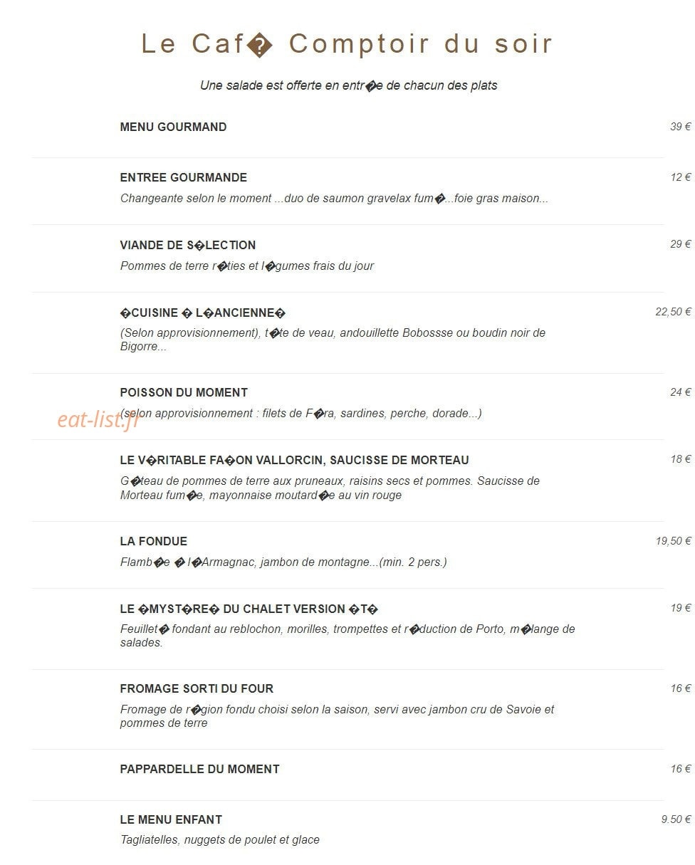 Le Cafe Comptoir, Vallorcine — carte page 2