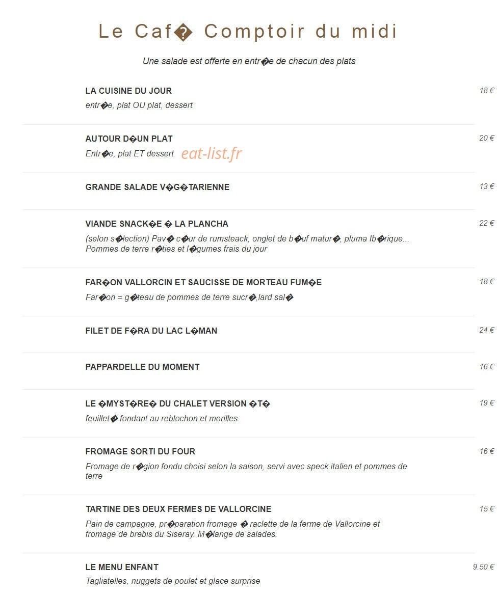 Le Cafe Comptoir, Vallorcine — carte page 1
