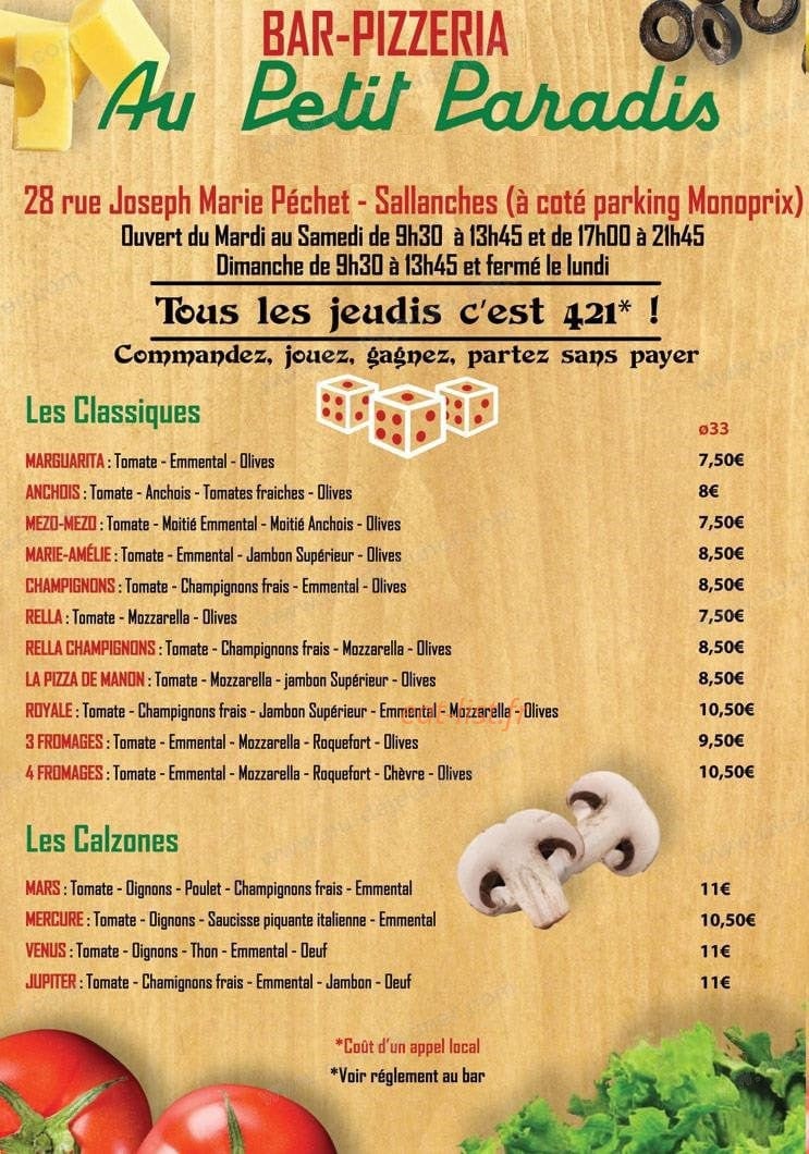 Au Petit Paradis — carte page 1