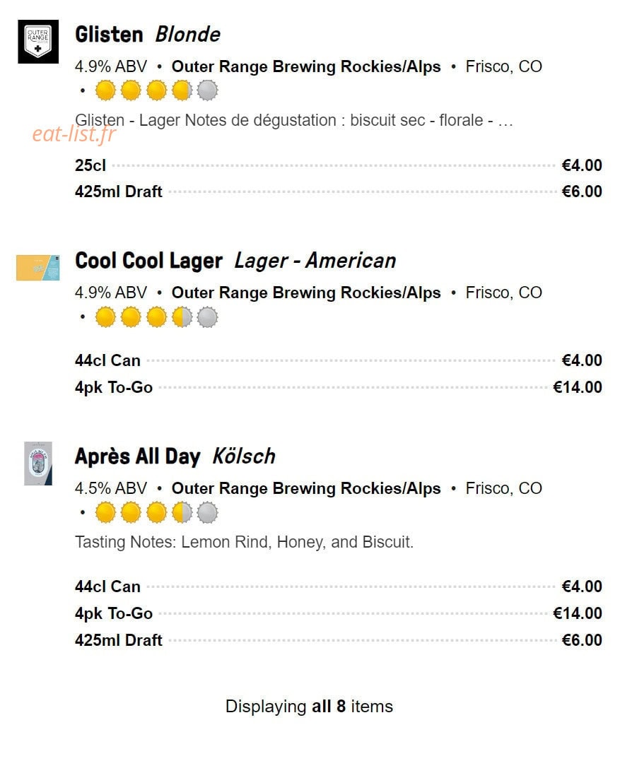 Outer Range Brewing Co — carte page 8