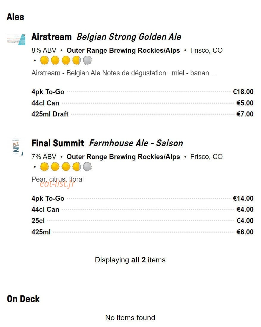 Outer Range Brewing Co — carte page 11