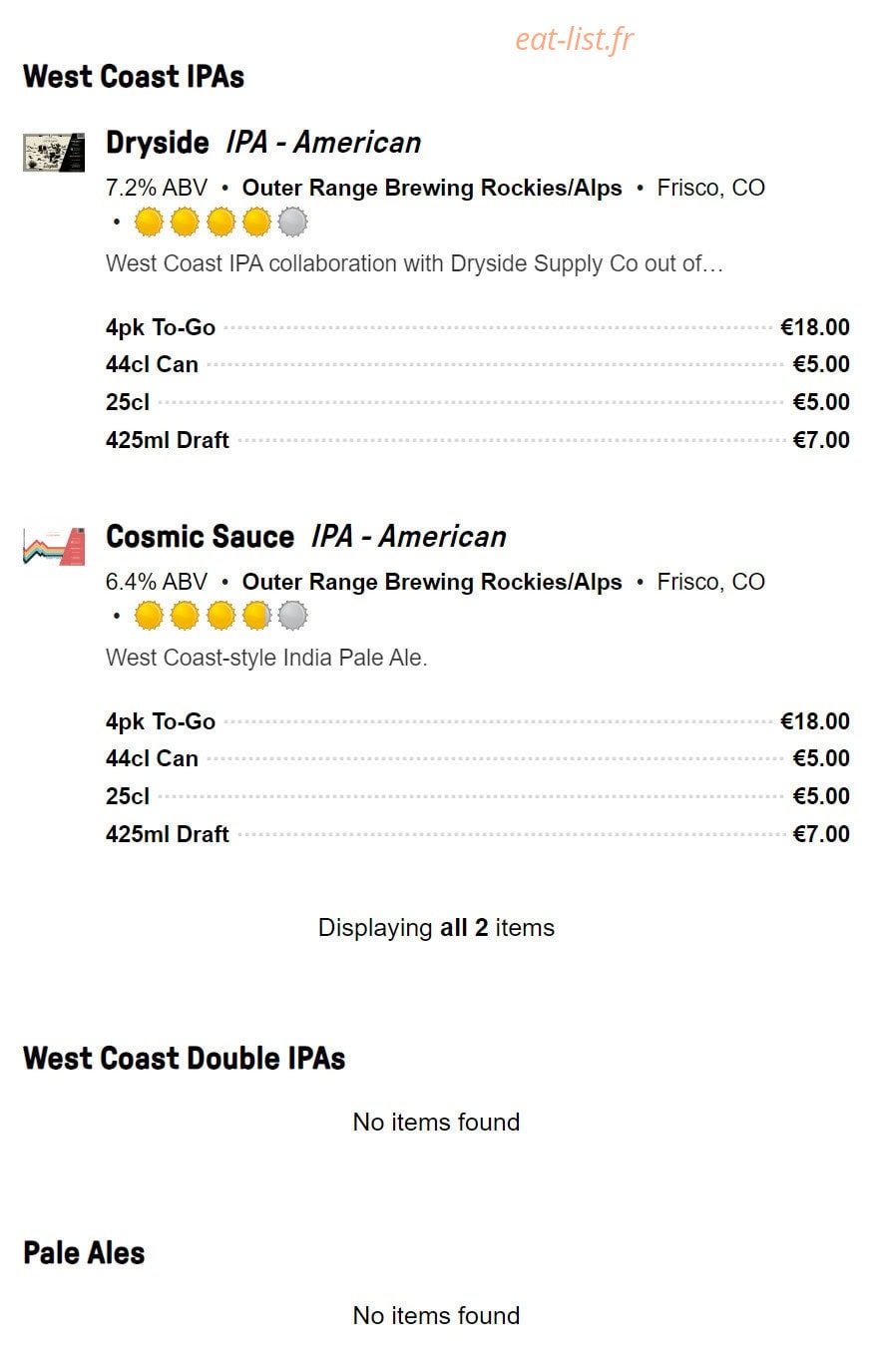 Outer Range Brewing Co — carte page 5