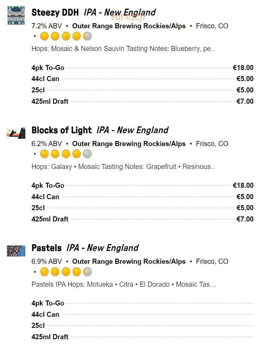 Outer Range Brewing Co — carte page 2