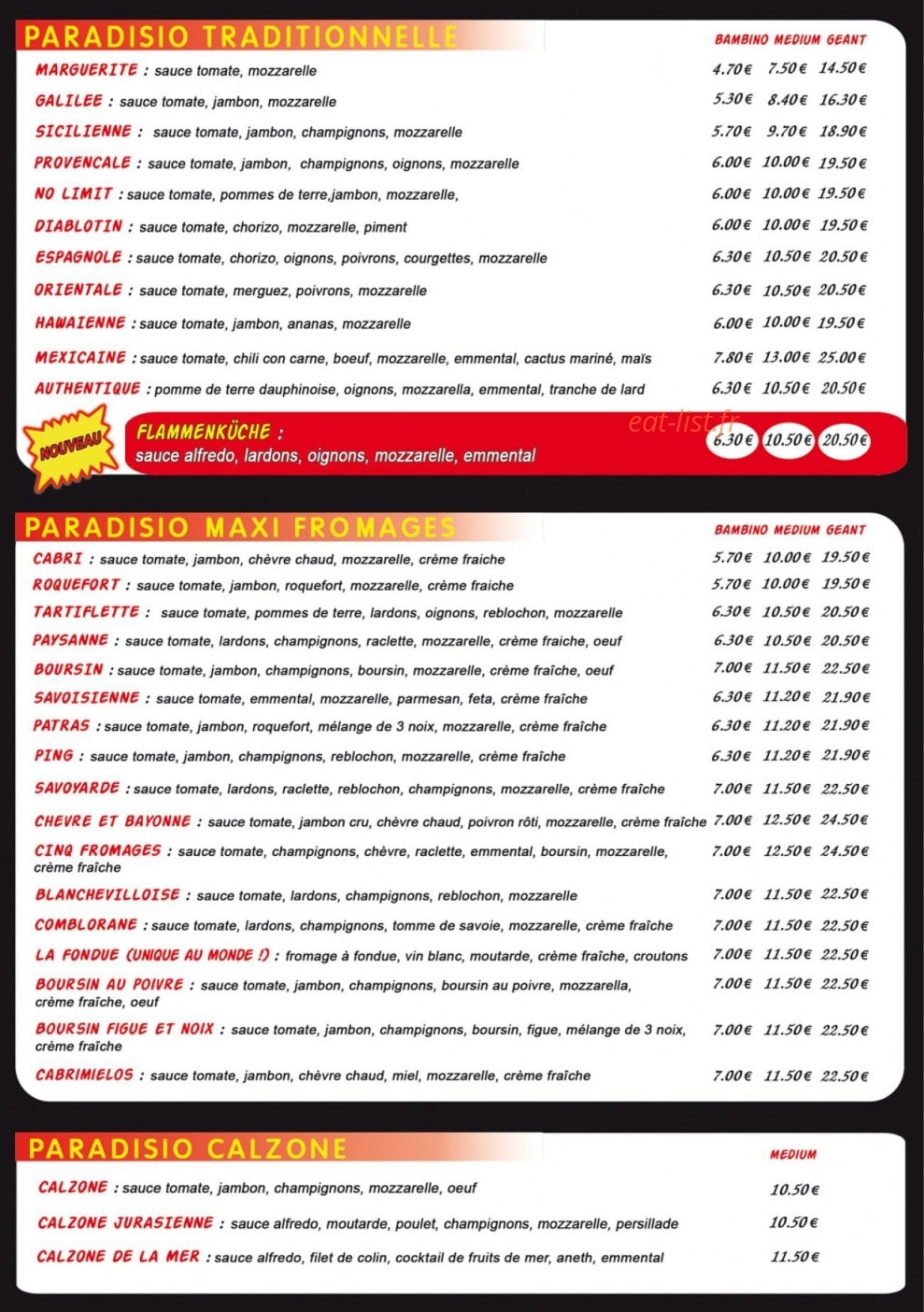 Paradisio Pizza — carte page 2