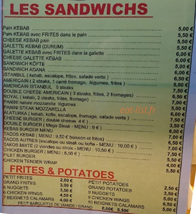 Restaurant Istanbul — carte page 2