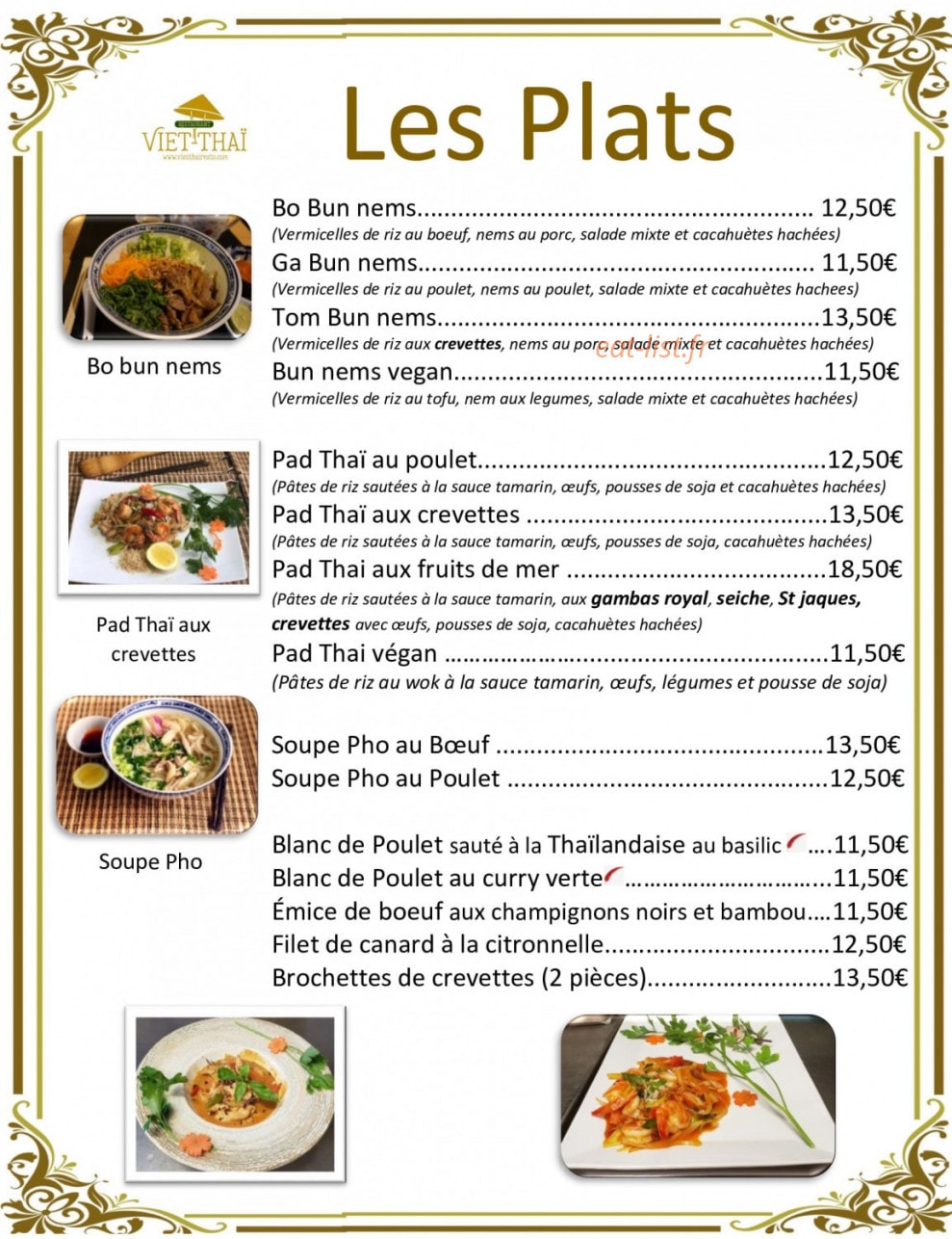 Viet-Thaï Resto — carte page 3