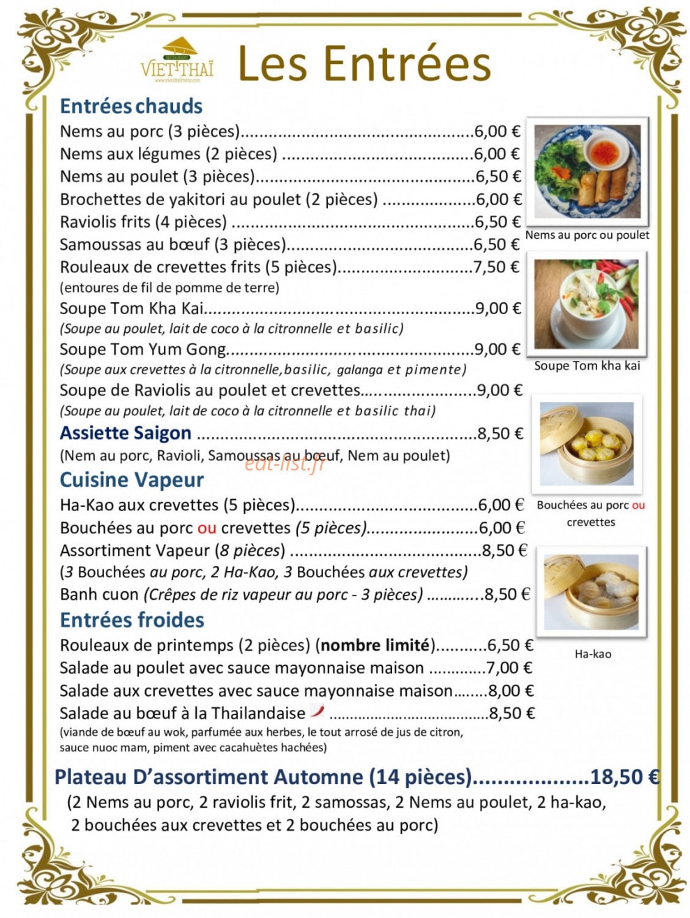 Viet-Thaï Resto — carte page 2