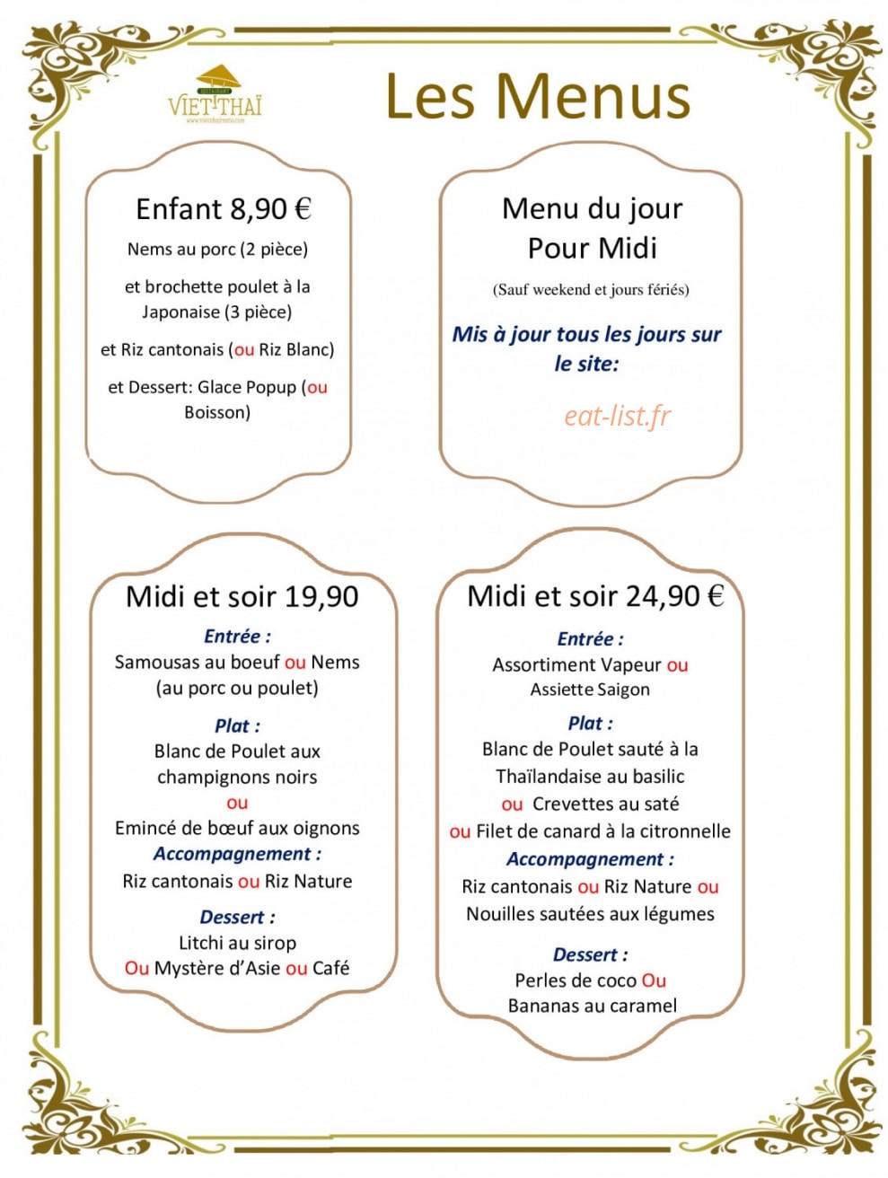 Viet-Thaï Resto — carte page 5
