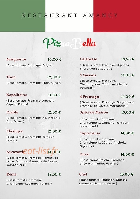 Pizza Bella — carte page 1
