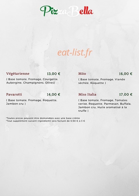 Pizza Bella — carte page 3