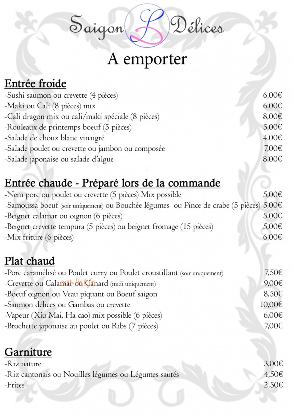 Saigon Délices — carte page 1