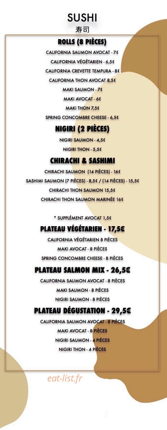 Bistro Tokyo — carte page 1