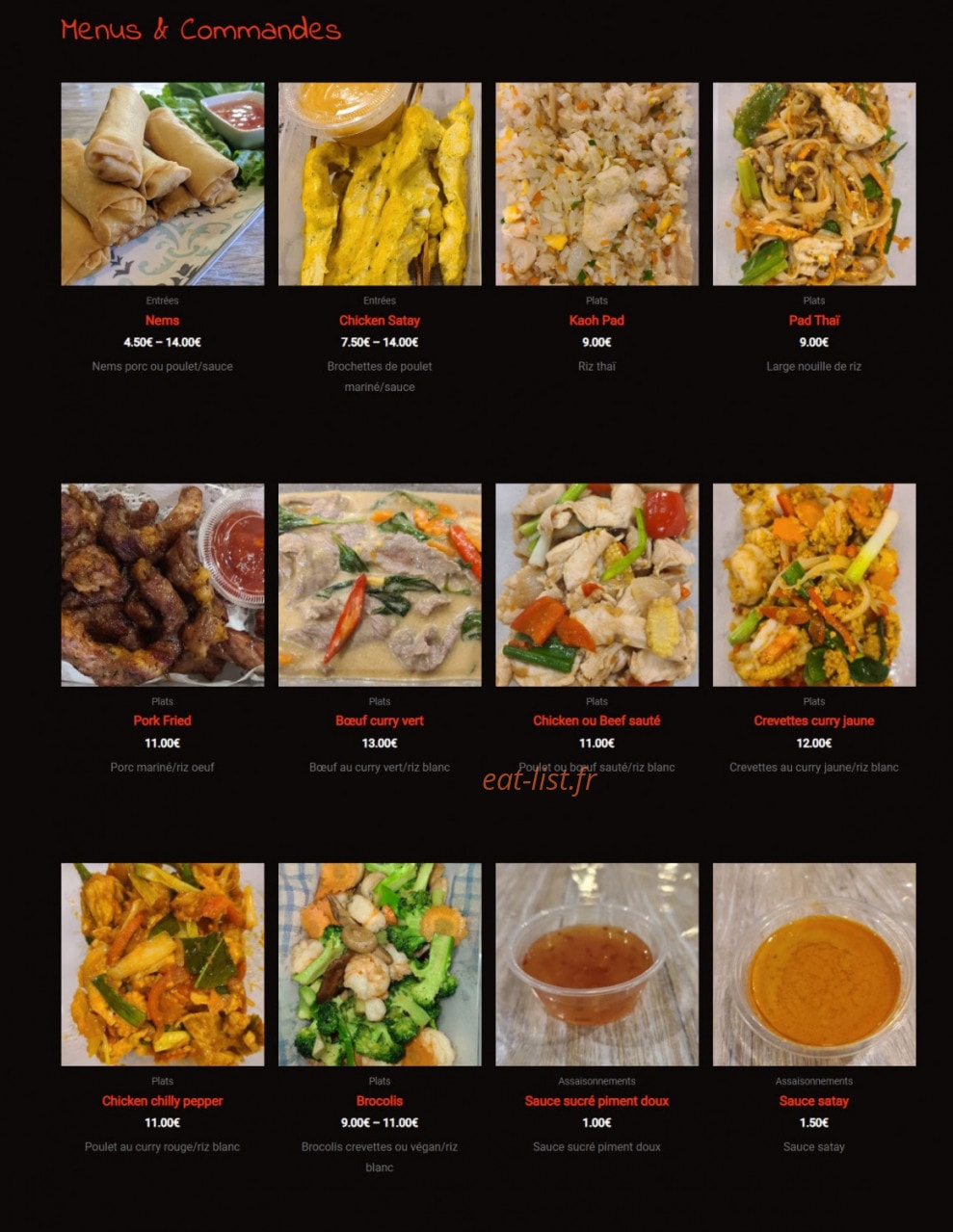 Pawa Thaï Food — carte page 1