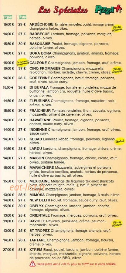 Pizza plus — carte page 1