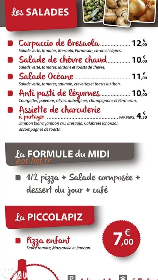 Carte et menu de Café de l’usine à Saint Pierre en Faucigny — Les salades, formule du midi et piccolapiz