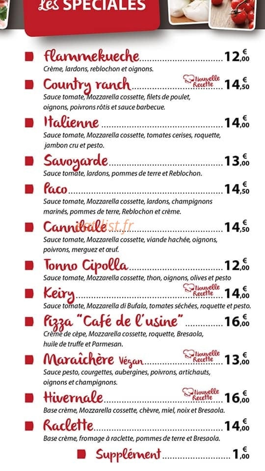 Carte et menu de Café de l’usine à Saint Pierre en Faucigny — Les pizzas