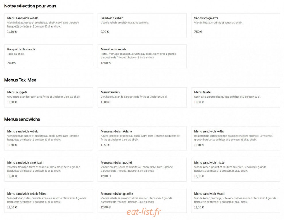 Musti Kebab — carte page 1