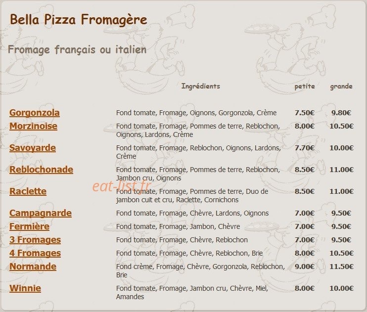 Bella Pizza — carte page 3