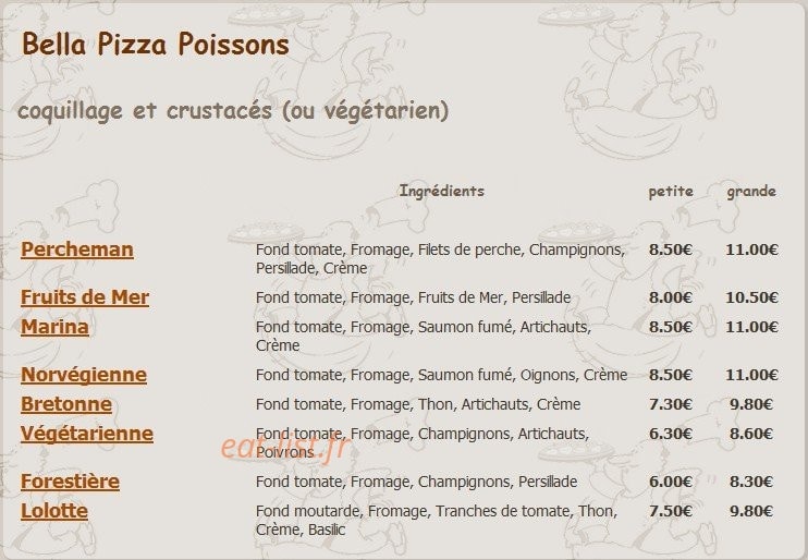 Bella Pizza — carte page 4